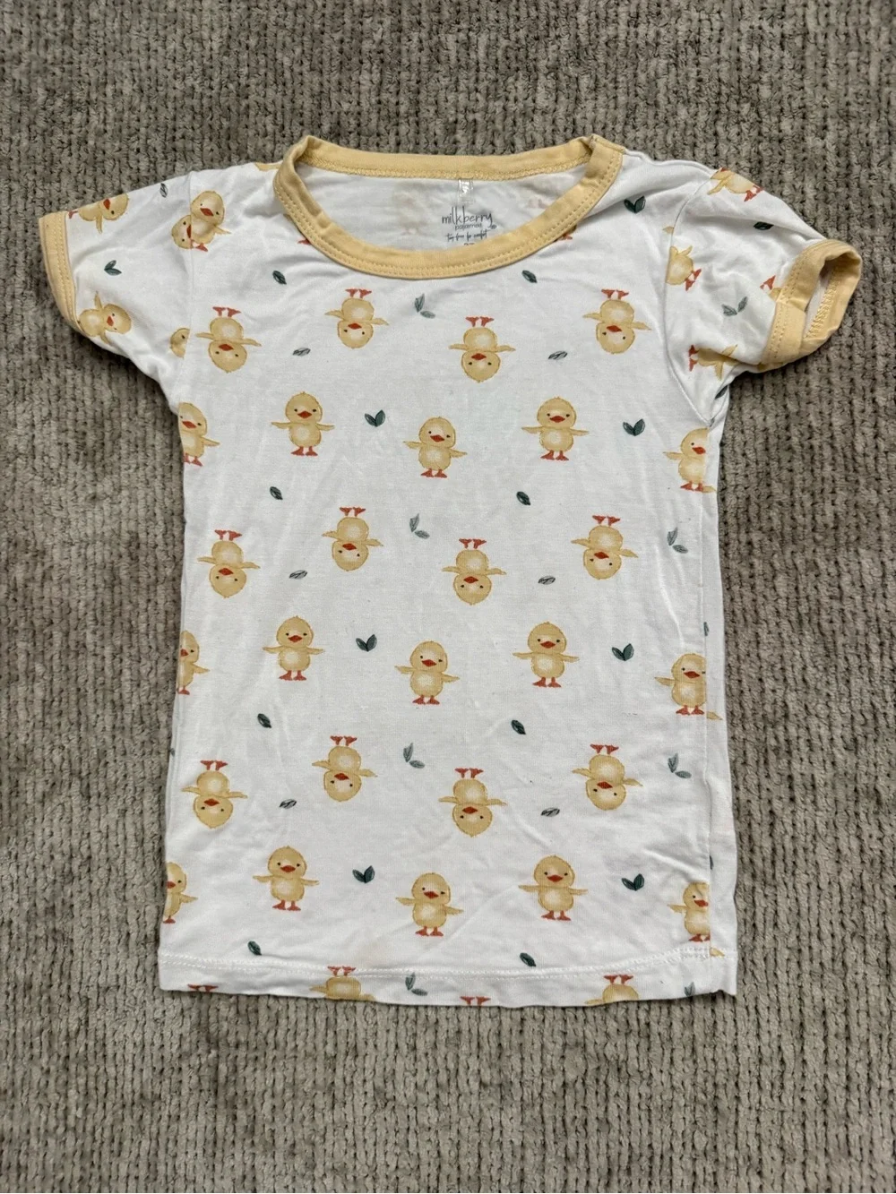 Milkberry Pajamas 3T Bamboo Yellow Duck Chick Print Two Piece Pajama Set